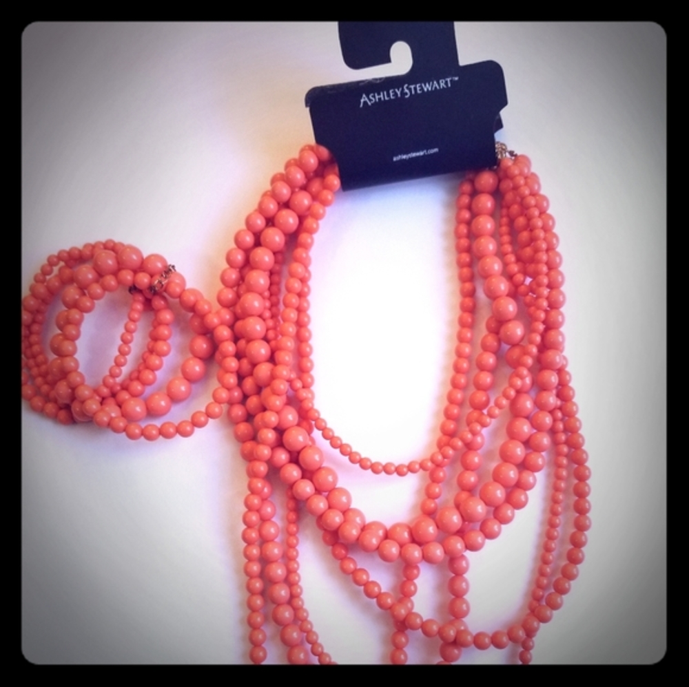 Ashley Stewart  Tangerine Orange Necklace and bracelet set